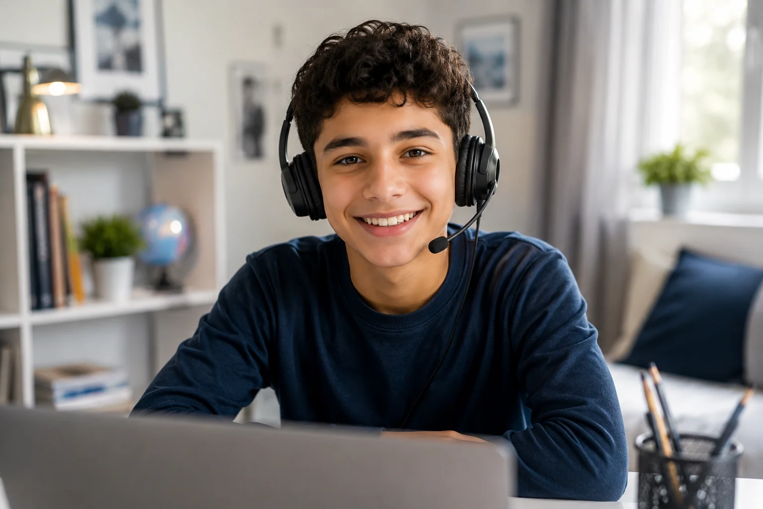 Home 10 Teenage student participating in an interactive online Islamic studies session