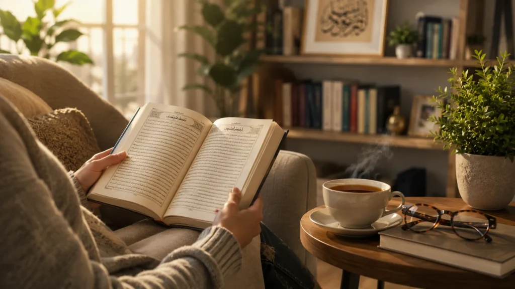 Arabic Courses 6 Reading an Arabic book in a cozy and focused environment